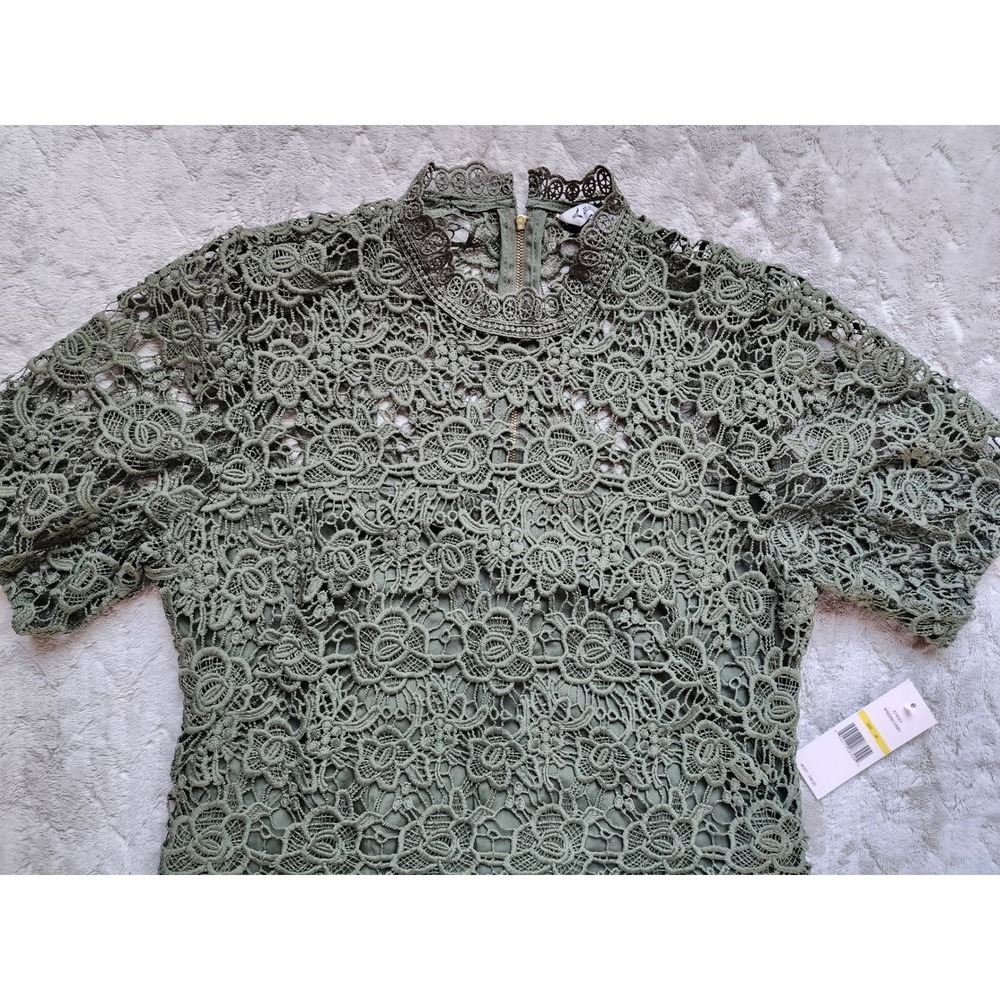 Nanette Lepore Olive Green Lace Mock Neck Top Womens Medium Blouse